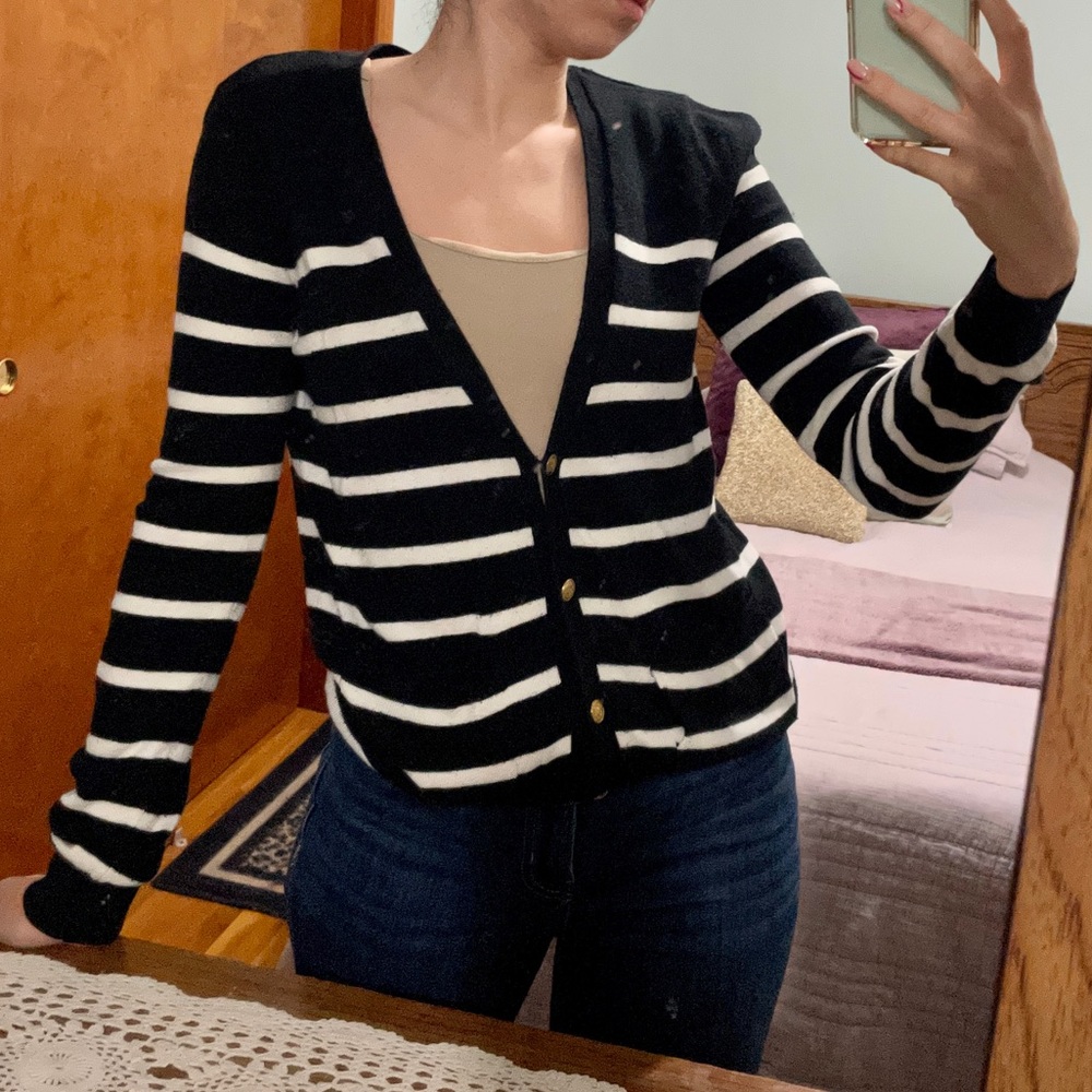 F21/ Blue & White Stripe cardigan w/ gold buttons